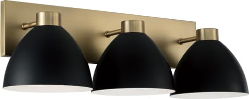 HomePlace by Capital Lighting 152031AB Ross Modern Luxe Art Deco Mid-Century Matte Black Metal Cone Bath Vanity Wall Light, 3-Light 300 Total Watts, 8" H x 25" W, Aged Brass and Black