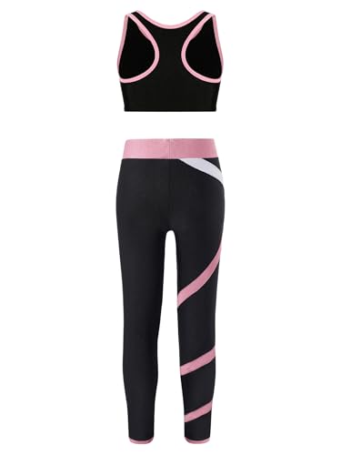 Kid Girls 2 Pcs Dance Outfits Sports Bra Dance Crop Tank Top Athletic Leggings Set Gymnastics Tracksuit2