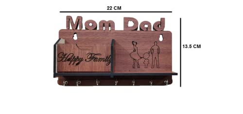 Image of Mom Dad Keys Holder Happy Family Key Organizer Designer Wooden Key Holder Wooden Keychain Holder for Home, Living Room, Office Wall Decor Great Gift Item Mobile Pocket and Pen Holder