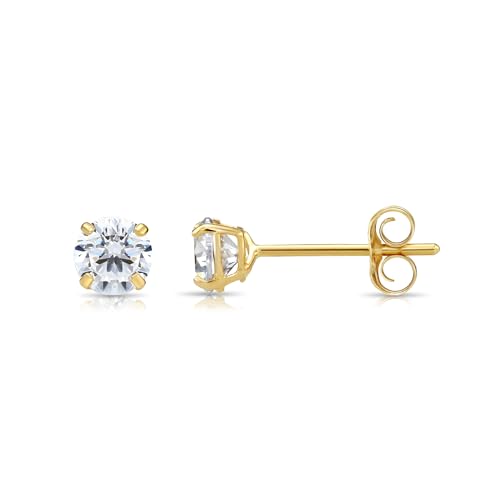 10k Solid Gold Solitaire Round Cubic Zirconia Stud Earrings in