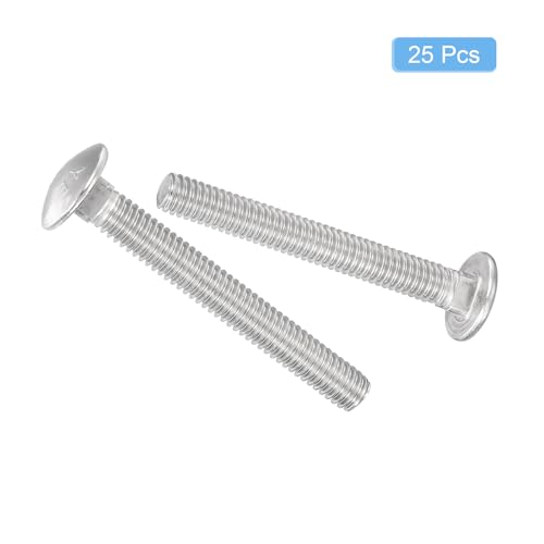 Image of uxcell 5 /16-18x2-1 /2 Carriage Bolt, 25pcs Round Head Square Neck Screws, 304 Stainless Steel, Fully Threaded, Silver