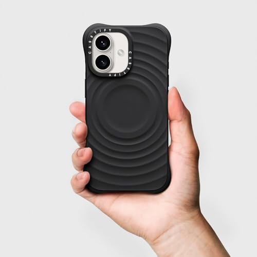 Coque silicone iPhone 16 Plus CASETiFY Ripple noire compatible MagSafe protection antichoc