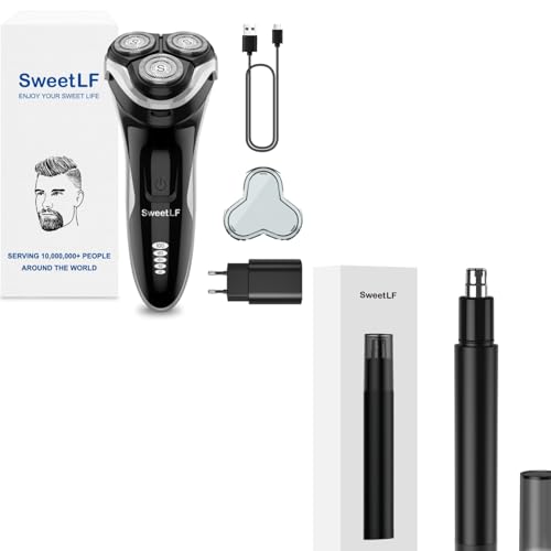 Rasoir électrique hommes Wet & Dry SweetLF avec tondeuse poils de nez et 3 lames de rechange