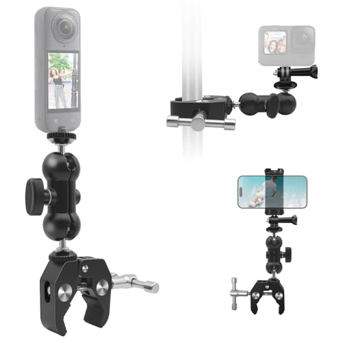 HAFOKO Métal Super Pince Compatible avec DJI Osmo 360 Magique Bras 360°Double Tête Sphérique Compatible pour Insta360 X5 Ultra-Robuste Ajustable Support Compatible avec GoPro Osmo Nano Phone Vlogging