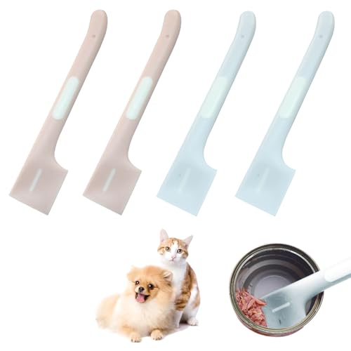 Zorfeter 4 Pack Pet Food Spoon Silicone Mixing Spoons Canned Scoop Mini Spatula Food Can Spoon for Feeding Can Wet Food Storage Dog/Cat(Pink+Grey)