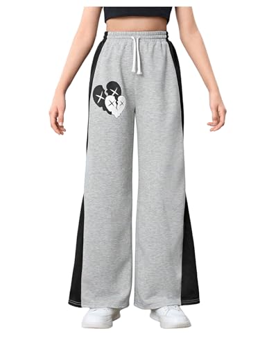 SweatyRocks Girl's Color Block Graphic Sweatpants Wide Leg High Waisted Pants