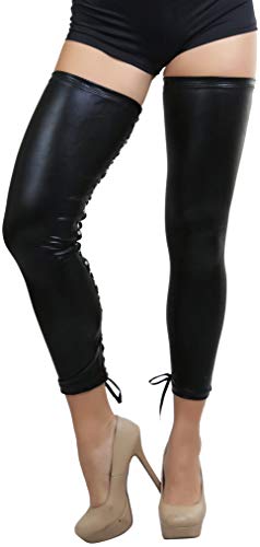 Image of ToBeInStyle Women's PU Faux Leather Elastic Shiny Wet Long Tights Novelty Leg Warmers