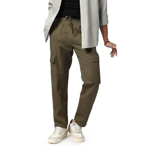 Image of Urbano Fashion Men's Straight Fit Linen Cargo Pants with 6 Pockets