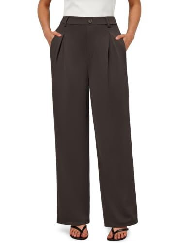 COPYLEAF Dress Pants Women Wide Leg Stretchy Work Pants High Waisted Business Casual Trousers Slacks with Pockets(Brown M)