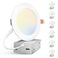 Amico 6 Pack 5 Inch 5CCT Ultra-Thin LED Canless Recessed Ceiling Light with Junction Box, 2700K/3000K/3500K/4000K/5000K Selectable, 11W=75W, 900LM High Brightness, Dimmable Wafer Downlight-ETL&FCC