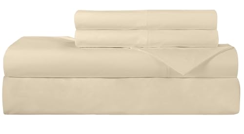ROYALE LINENS 300 Thread Count 100% Long Staple Combed Cotton Sheet Set - 4 Piece King Bed Sheet 1 Fitted Sheet, 1 Flat Sheet, 2 Pillow Case - Breathable & Crisp Percale Sheet Set (King, Light Yellow)