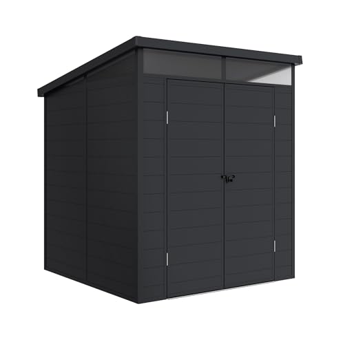 Wasabi – Caseta de Resina Jardín Terra – Tragaluz 360º – Estructura Reforzada de Aluminio y PVC – Protección UV – Impermeable – Gris Antracita – Cobertizo Exterior 3,65m2 – 190x192x215cm