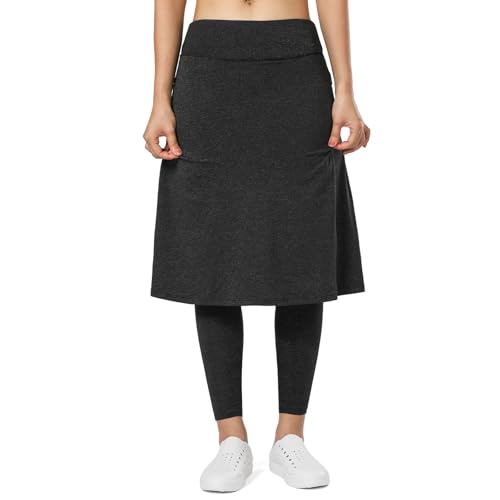 Image of Women Knee Length Skirts with Leggings,Pickleball Skirted Leggings Capris for Tennis Yoga Women Zipper Pockets