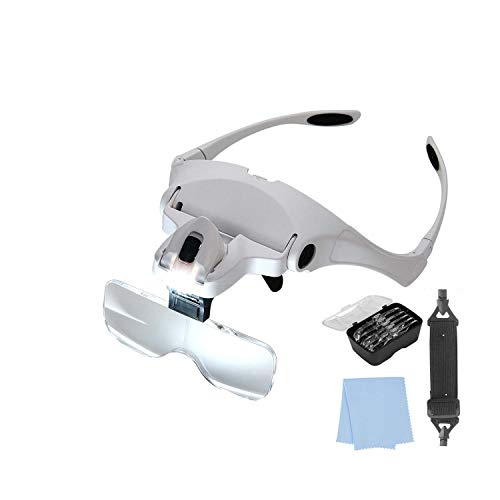 Image of KP2 Led Lighted Head Magnifier Glasses Headband with Light Headset Magnifying Glasses Visor Loupe Hands Free for Close up Work, Watch /Circuit Repair, Sewing, Jewelry, Hobby, Crafts