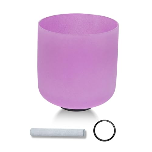 432HZ 6 Inch Frosted Crystal Singing Bowl Set for Meditation Healing Yoga Chakra Quartz Crystal Sound Bowls with Heavy Duty Carry Case and Rubber Mallet,Suede Striker,O-rings