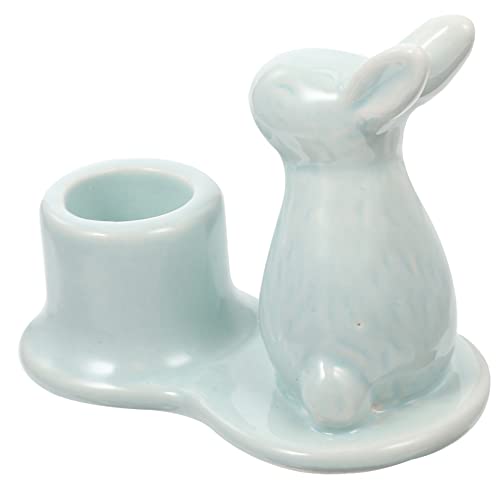PRETYZOOM candelabro de Conejo de Aniversario para el Aniversario Quarto decoração Velas de té Decoración de Pascua portavelas de cerámica candelabro de Escritorio Sky-Blue