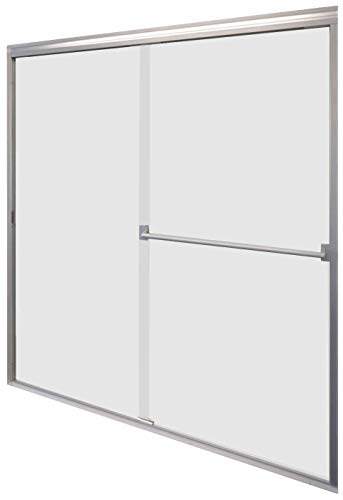 Basco Classic Sliding Shower Door, Fits 52-56 inch opening, Clear Glass, Brushed Nickel Finish