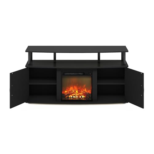 Image of Furinno Jensen TV Stand with Fireplace, Entertainment Center, TV Console for TV up to 55 Inch and Open Shelf, Storage Cabinet, for Living Room, Bedroom, Dark Americano
