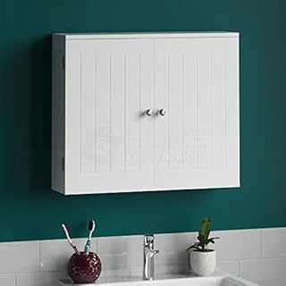 Bath Vida Double Door Wall Mounted Bathroom Cabinet, Wood, White