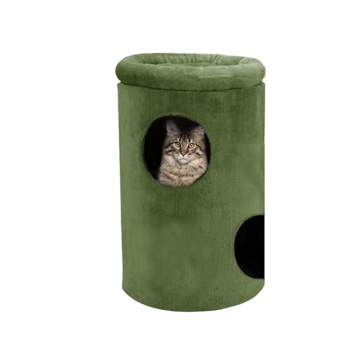 Image of Cat House with Plush Cushion, 2 Levels (Green - FURR-12)
