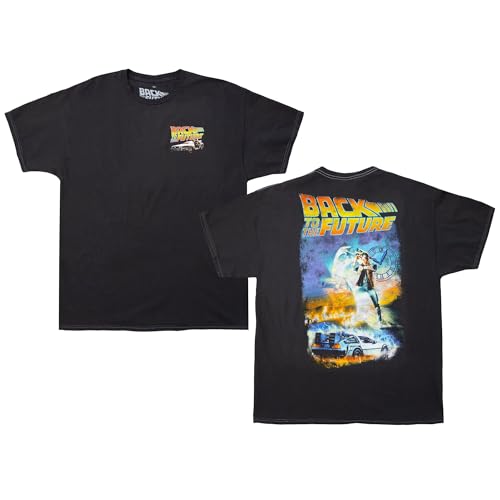 Ripple Junction Back to The Future Distressed Vintage Movie Poster Mens Graphic T-Shirt Black Pigment Dye XX-Large