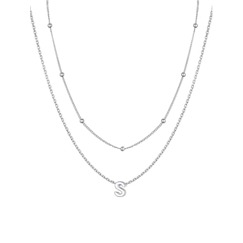PROSILVER S925 Sterling Silver Necklace for Women Layered Initial Pendant Necklaces Women's Dainty Silver Chain Trendy Charm Necklace Letter A-Z