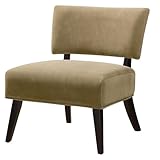 CARTESIAN Mid Century Modern Accent Chair, Tan Microfiber Upholstery, Armless Design with Curved Back, Walnut Finish Tapered Legs, 33.5x28.5x27 Inches