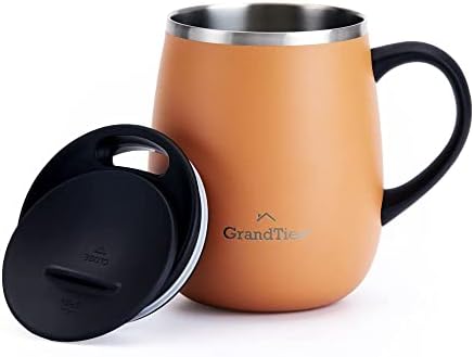 GRANDTIES Insulated Coffee Mug with Handle - Sliding Lid for Splash-Proof 16 oz Wine Glass Shape Thermos Tumbler with Double Walled Vacuum Stainless Steel to Keeps Beverages Hot or Cold - Carrot