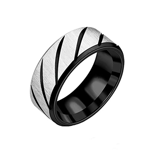 Napoo Men's Titanium Steel Chain Rotation Fidget Ring Exquisite Fashion Inlaid Rhinestone Ring Boys Jewelry Band