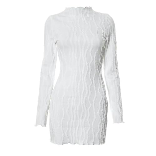 Weißes lässiges Faltenkleid für Damen, seitliches Langarmkleid,...