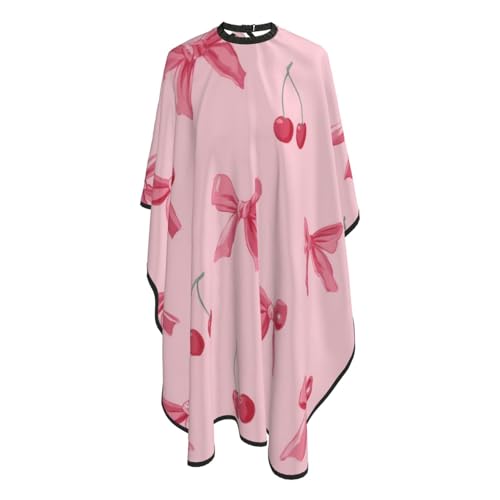 Delantal de corte de pelo rosa con estampado de cerezas y lazos ajustables 3