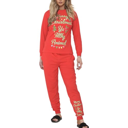 A2Z Ladies Christmas Pyjamas Set 2 Piece Ya Filthy Animal Printed Loungewear - PJS 208 Red._Adult XXL