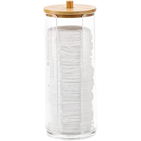 Tecbeauty Cotton Pads Holder Makeup Removers Pad Organizer Dispenser for Bathroom Storage - Bamboo Lid Cover