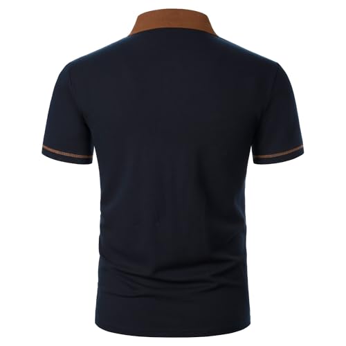 YCUEUST Men's Cotton Short Sleeve Polo Golf Casual T-Shirt Top with Real Pocket Blue L - Image 2