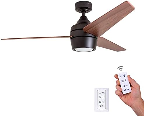 Honeywell Ceiling Fans Eamon, 52 Inch Modern Indoor LED Ceiling Fan with Light, Remote Control, Three Mounting Options, 3 Dual Finish Blades, Reversible Motor - 50603-01 (Bronze)