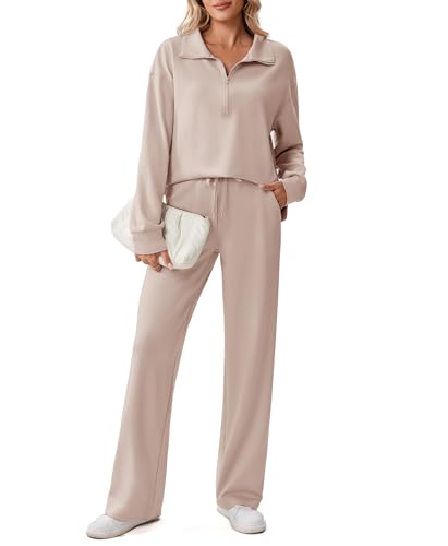 Image of PINSPARK 2 Piece Sets for Women 1 /2 Zip Sweatsuit Loose Fit Sweatshirt Straight Leg Pants 2026 Matching Outfit Fall Tracksuit