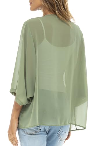 Image of Back From Bali Womens Sheer Green Kimono Cardigan Short Open Front Sleeve Chiffon Duster