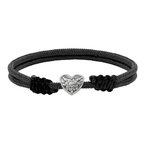 Eguzkilore Pulsera de macramé negro con charm Corazón Plata de 1ª Ley