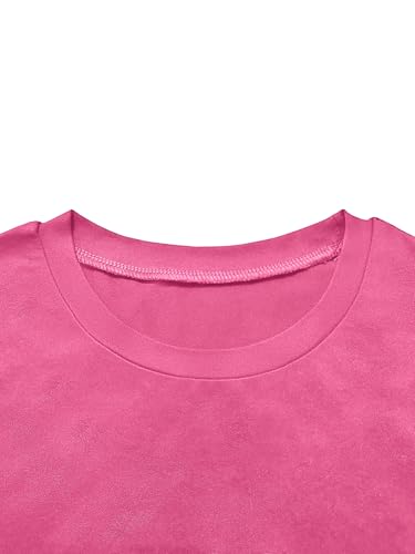 BNGPIKLY Sweatsuits 2 Piece Pants Set for Women Summer Casual Outfit Round Neck Short Sleeve Lounge Sets Rose Red L