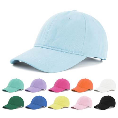 Baseball Cap for Women & Men Light Blue Cute Cotton Dad Hat Classic Plain Ponytail Hat for Yoga Travel Spring Outings & Cute Daily Outfits Baby Blue