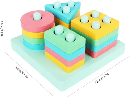 Image of SHINETOY Montessori Toys for 1-3 Year Old Boys Girls Toddlers, Wooden Sorting & Stacking Toys for Kids Preschool, Educational Building Blocks, Color Recognition Stacker Shape, 16 pcs