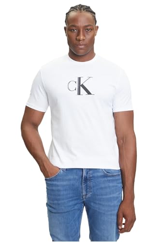 Calvin Klein Camiseta de Manga Corta Hombre Center Monogram Classic de algodón, Blanco (Brilliant White), M