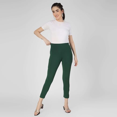 Image of Women's Cotton Stretchable Slim Fit Straight Pants Trouser for Casual Wear and Office Wear