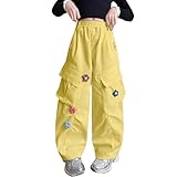 Pantaloni cargo da ragazza con fiori carini a vita alta dritti...