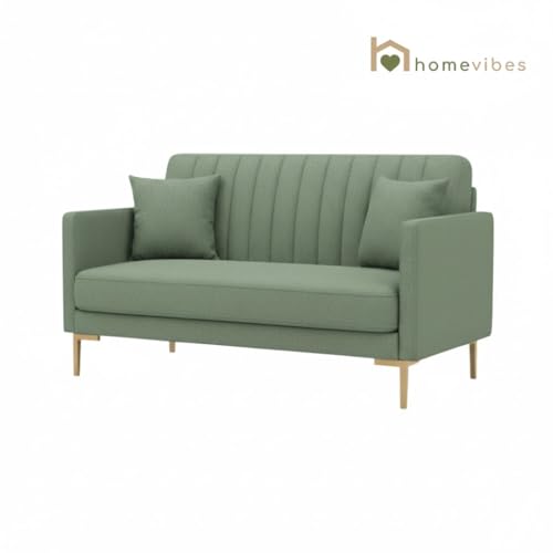 Image of 2 Seater Velum Fabric Sofa Set for Living Room, Modern Design with High Density Foam, Solid Wood Frame, Ergonomic Comfortable Seating for Home & Office (Frosty Green, 2 Seater) | Soft foam comfort