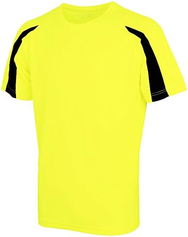 AWD Mens Hi Viz Bright Fluorescent Yellow Short Sleeve T-Shirt Top with Black Contrast Design. Running, Cycling, High Visibility Reflective Moisture Wicking Breathable (M (40))