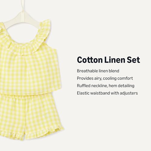 Amazon Essentials Unisex Babies x Sofia Grainge Baby Girls and Toddlers Cotton Linen Set with Ruffles, Yellow Gingham, 12 Months - image 2