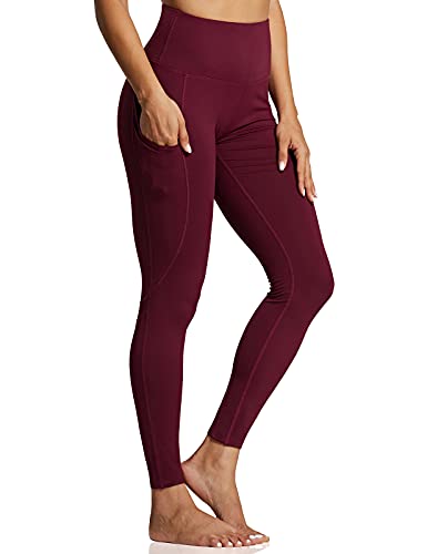 Zuty 7/8 Workout Leggings For Women High Waisted Leggings With Pockets Squat Proof Yoga Ankle Leggings Plus Size 25" X Side Line Burgundy 4Xl #TOP15