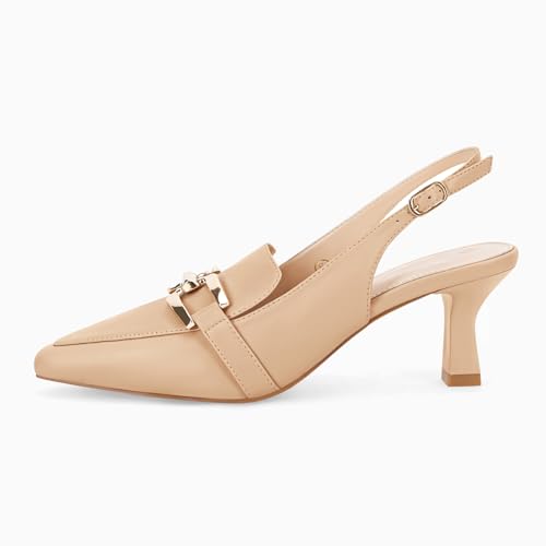 Image of Fashare Womens Slingback Heels Kitten Low Dress Shoes Closed Toe Metal Chain Elegant Work Pumps