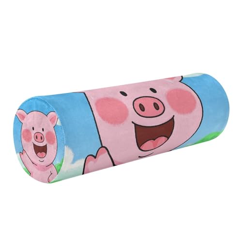 EtherSpher Cartoon Cute Pink Pig Decorative Bolster Pillow for Legs Sleeping Cylinder Pillows for Sleeping Soft Foam Cylinder Back Support Rollo Cervical para dormir